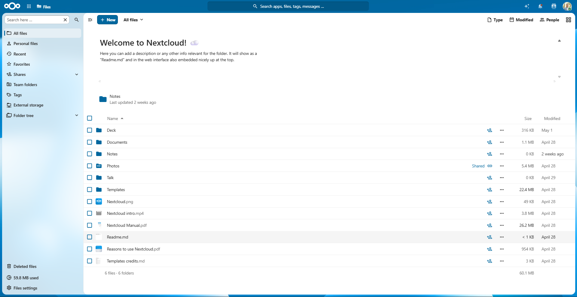 Files layout with navigation and content